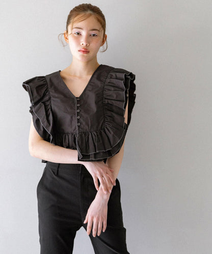 2WAY撞色荷葉邊襯衫