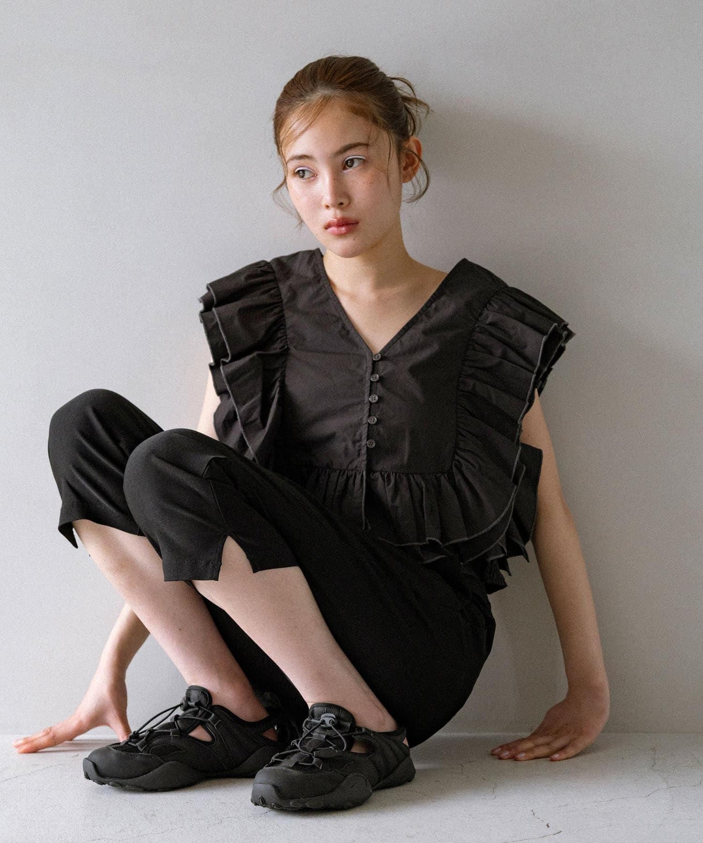 2WAY撞色荷葉邊襯衫