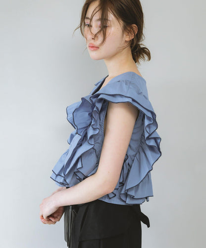 2WAY撞色荷葉邊襯衫