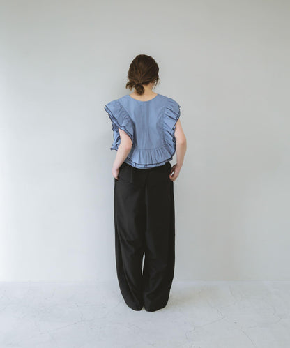 2WAY撞色荷葉邊襯衫