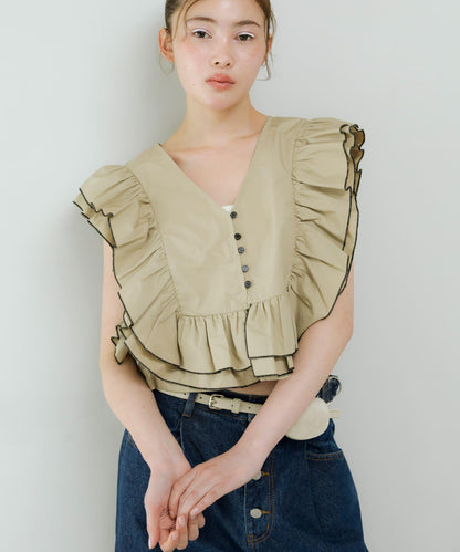 2WAY撞色荷葉邊襯衫