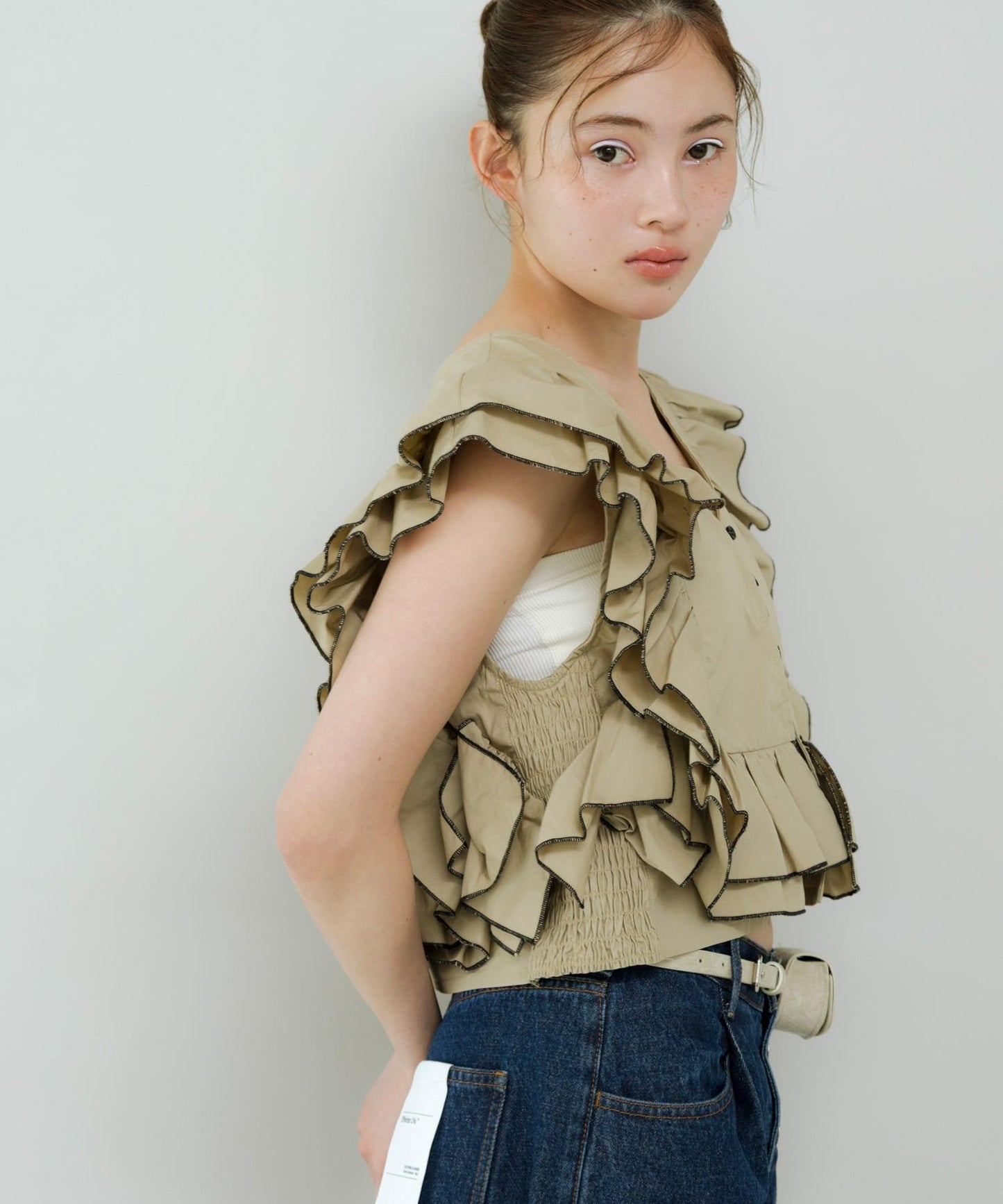 2WAY撞色荷葉邊襯衫