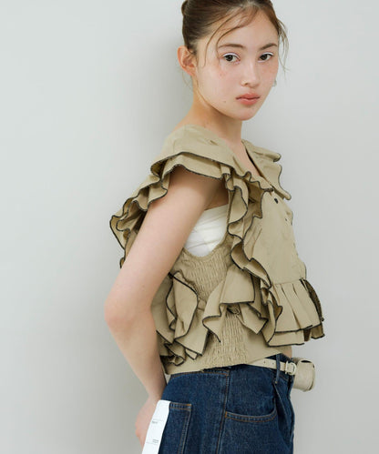 2WAY撞色荷葉邊襯衫