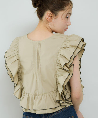 2WAY撞色荷葉邊襯衫