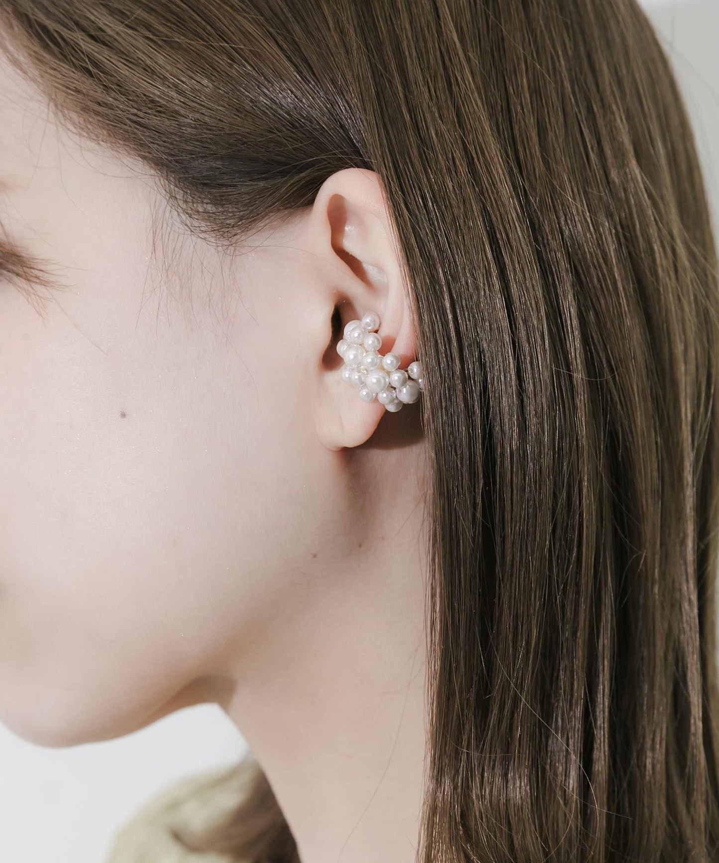 珍珠寬圈耳夾