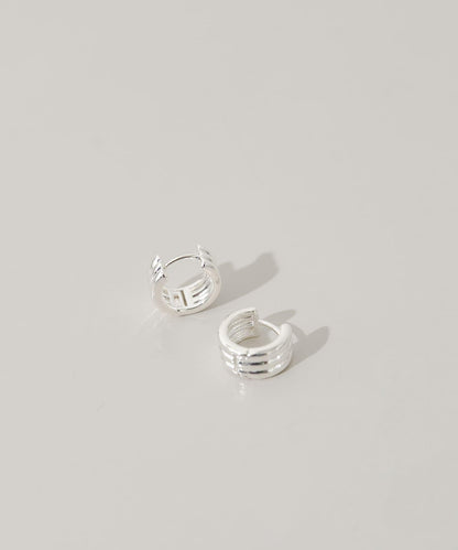 三線迷你圓環耳環