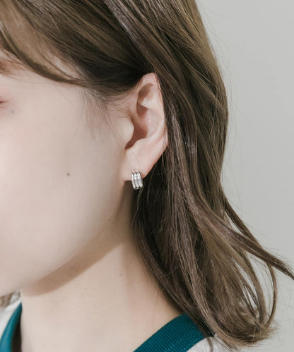 三線迷你圓環耳環