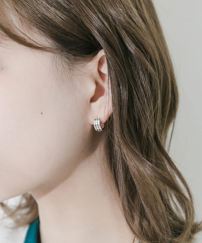 三線迷你圓環耳環