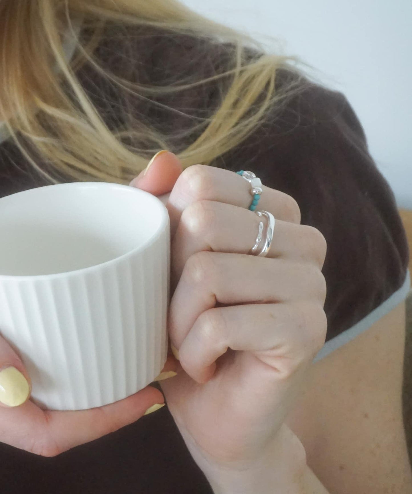 彩色珠三件套戒指