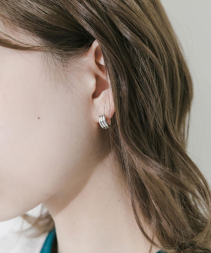 三線迷你圓環耳環