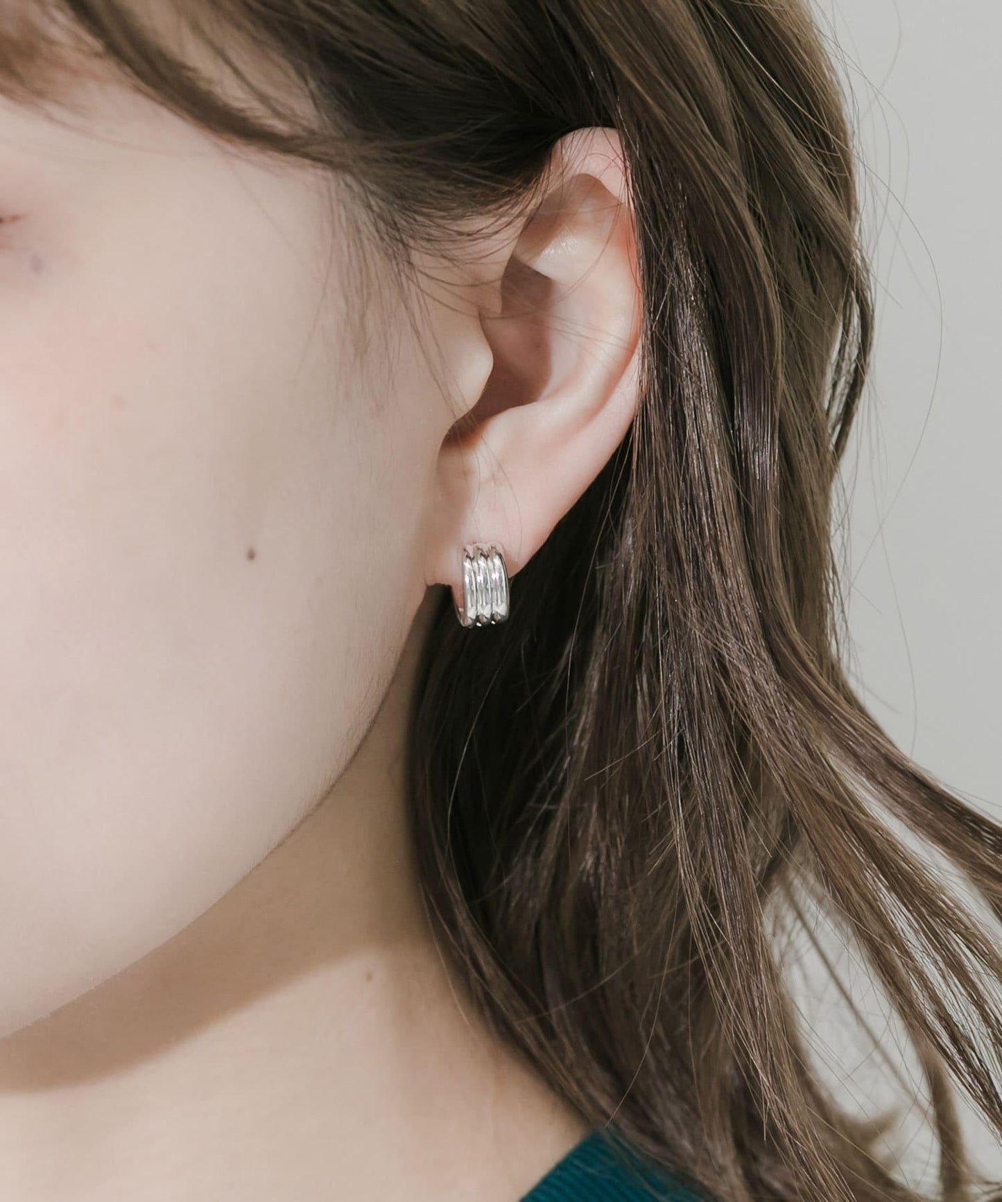 三線迷你圓環耳環