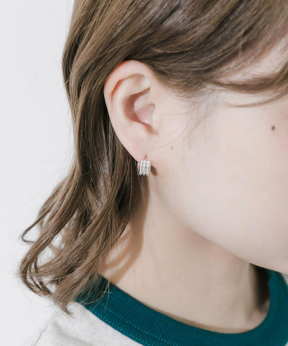 三線迷你圓環耳環