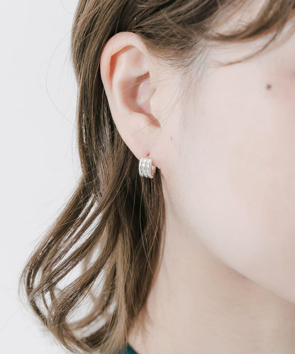 三線迷你圓環耳環