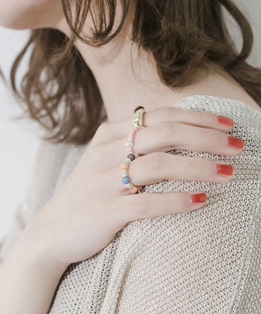 多彩珠飾三件套戒指