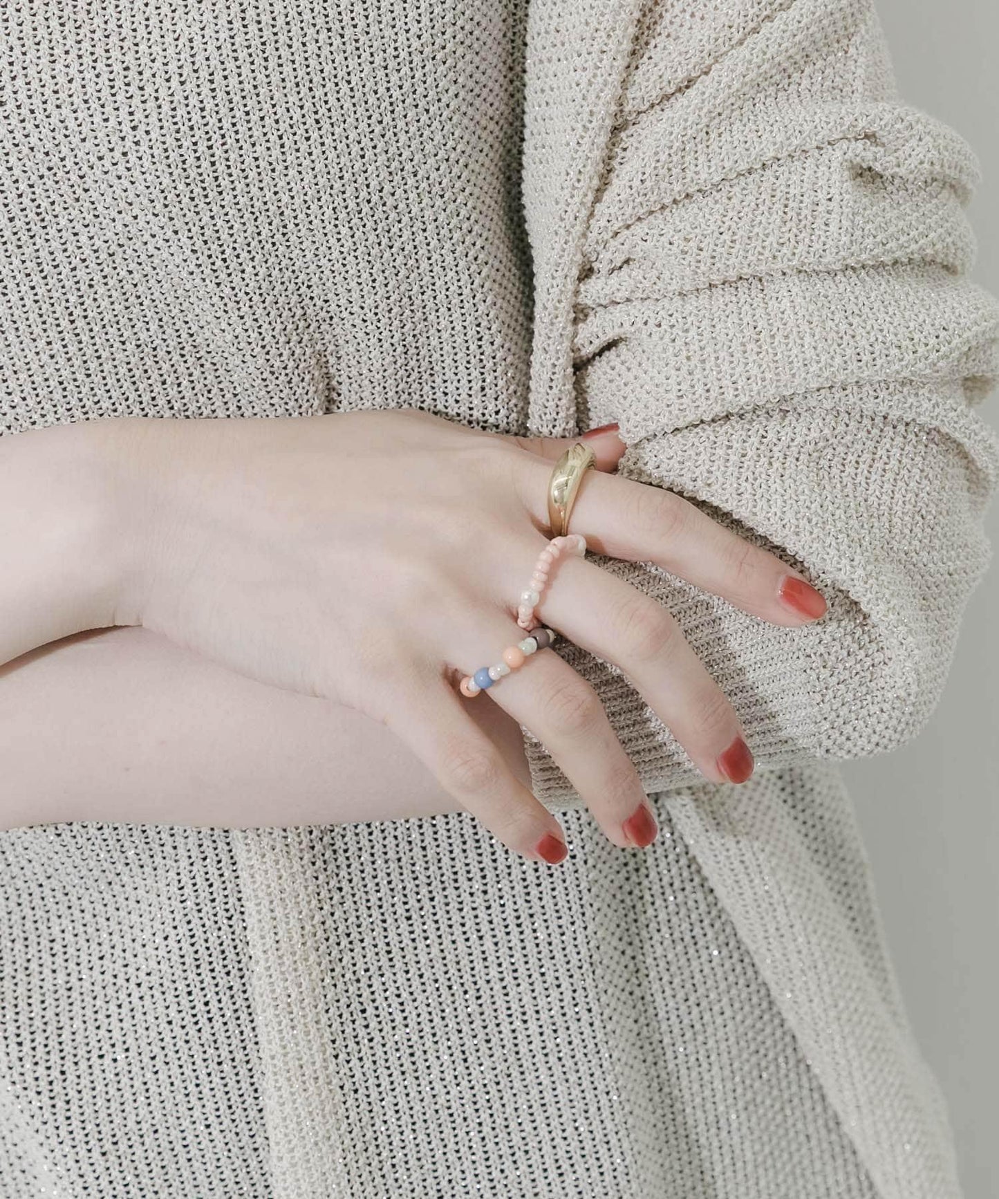 多彩珠飾三件套戒指