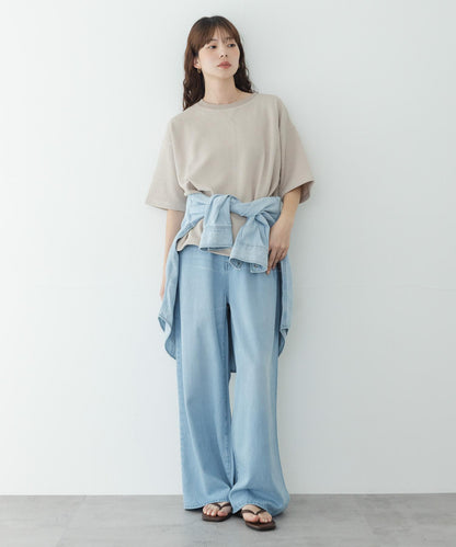 割絨提花抽繩五分袖套頭上衣