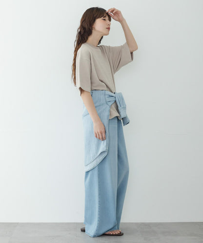 割絨提花抽繩五分袖套頭上衣