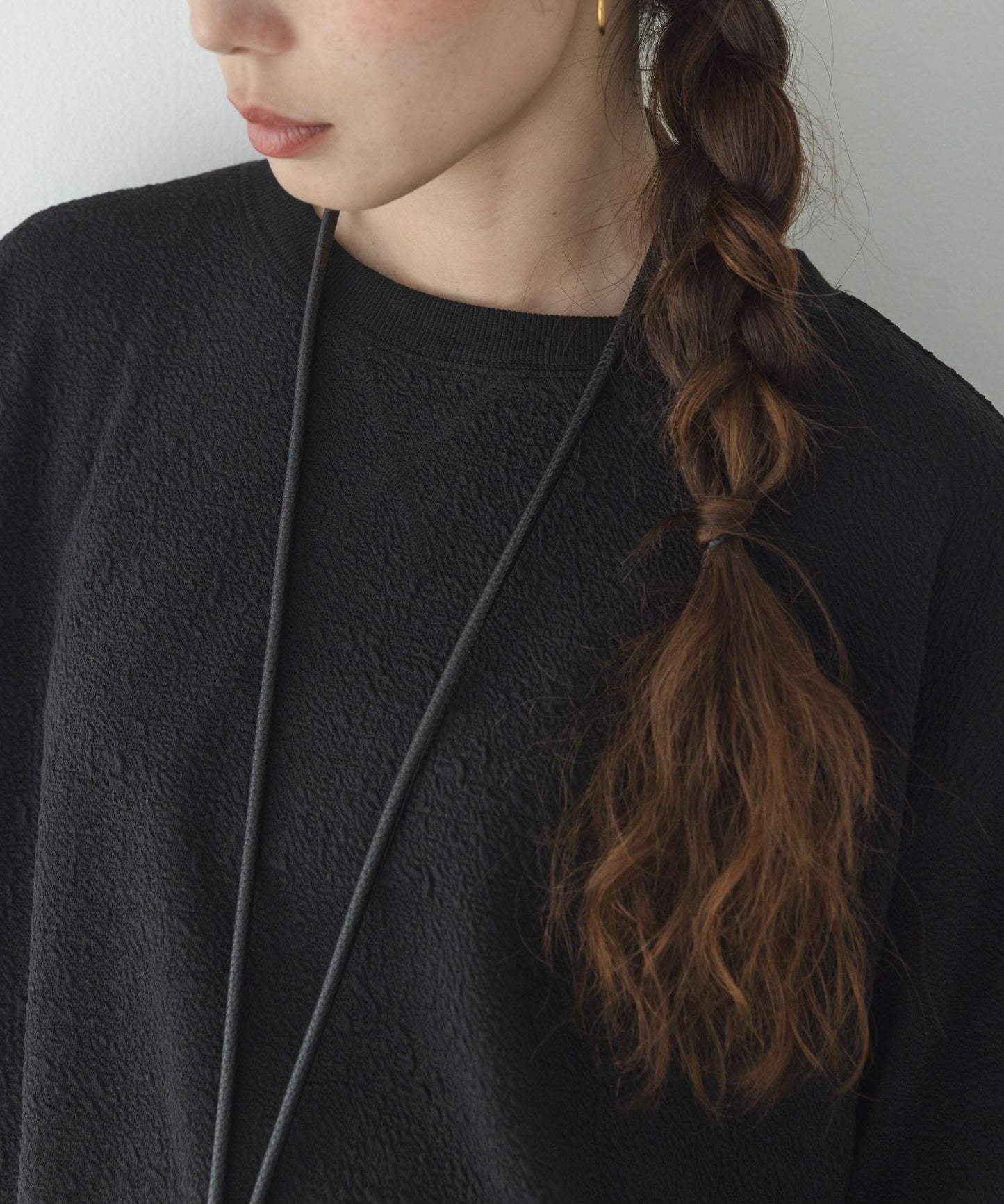 割絨提花抽繩五分袖套頭上衣