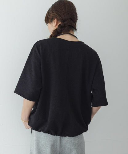 割絨提花抽繩五分袖套頭上衣