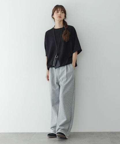 割絨提花抽繩五分袖套頭上衣