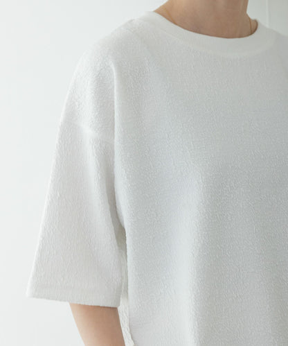 割絨提花抽繩五分袖套頭上衣