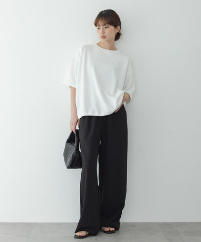 割絨提花抽繩五分袖套頭上衣