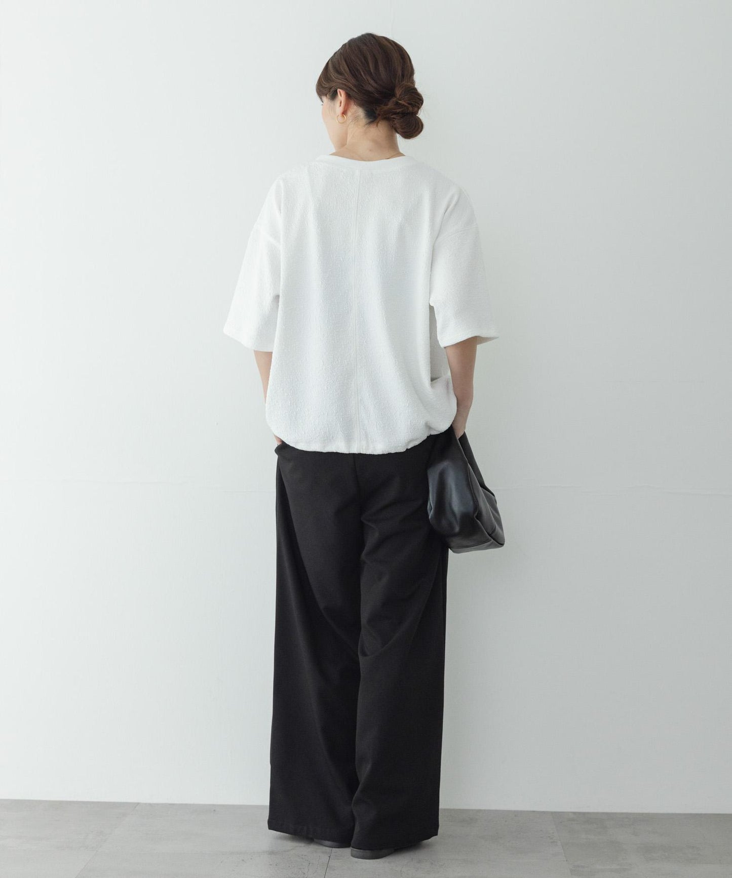 割絨提花抽繩五分袖套頭上衣