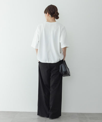 割絨提花抽繩五分袖套頭上衣