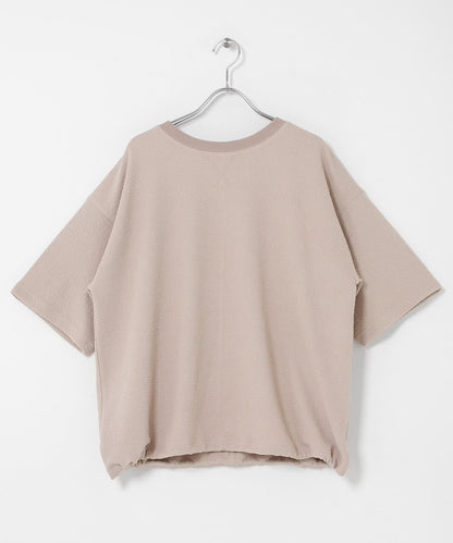 割絨提花抽繩五分袖套頭上衣