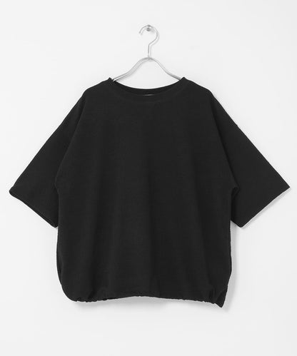 割絨提花抽繩五分袖套頭上衣