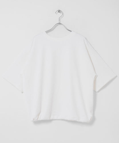 割絨提花抽繩五分袖套頭上衣