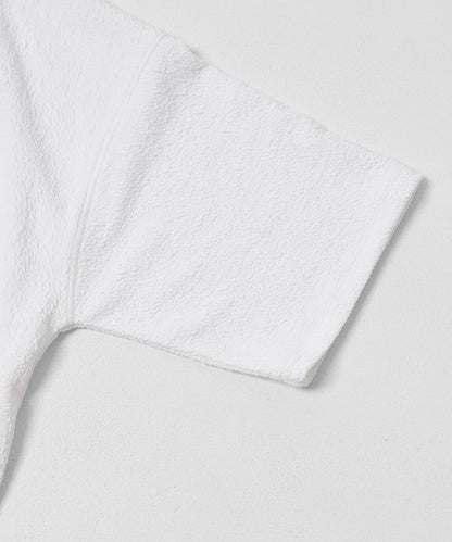 割絨提花抽繩五分袖套頭上衣