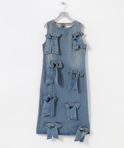 GANNI TINT RIGID DENIM BOW DRESS 硬挺牛仔蝴蝶結連衣裙