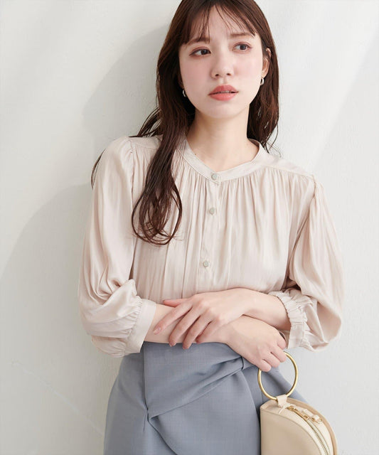 垂墜感緞面七分袖襯衫