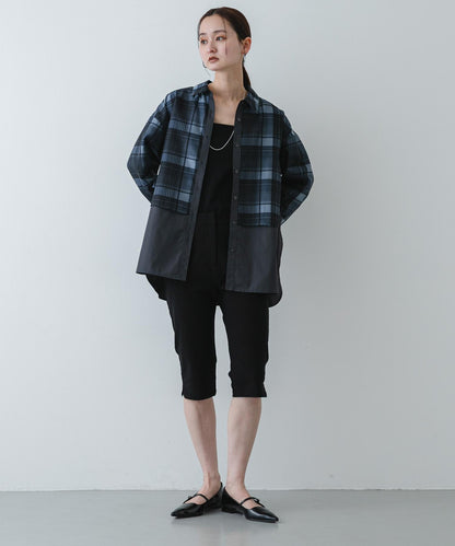 透感格紋疊穿設計襯衫