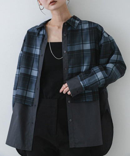 透感格紋疊穿設計襯衫