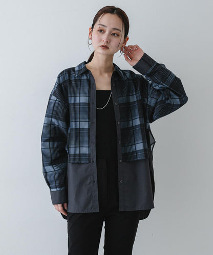 透感格紋疊穿設計襯衫