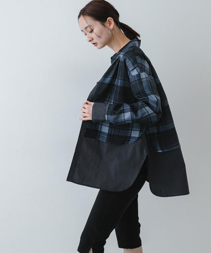 透感格紋疊穿設計襯衫