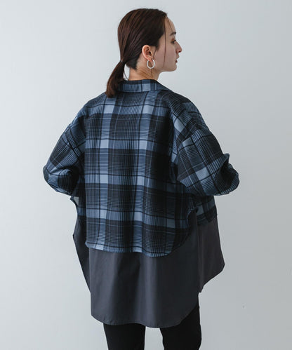 透感格紋疊穿設計襯衫