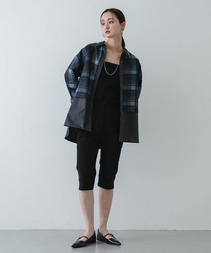 透感格紋疊穿設計襯衫