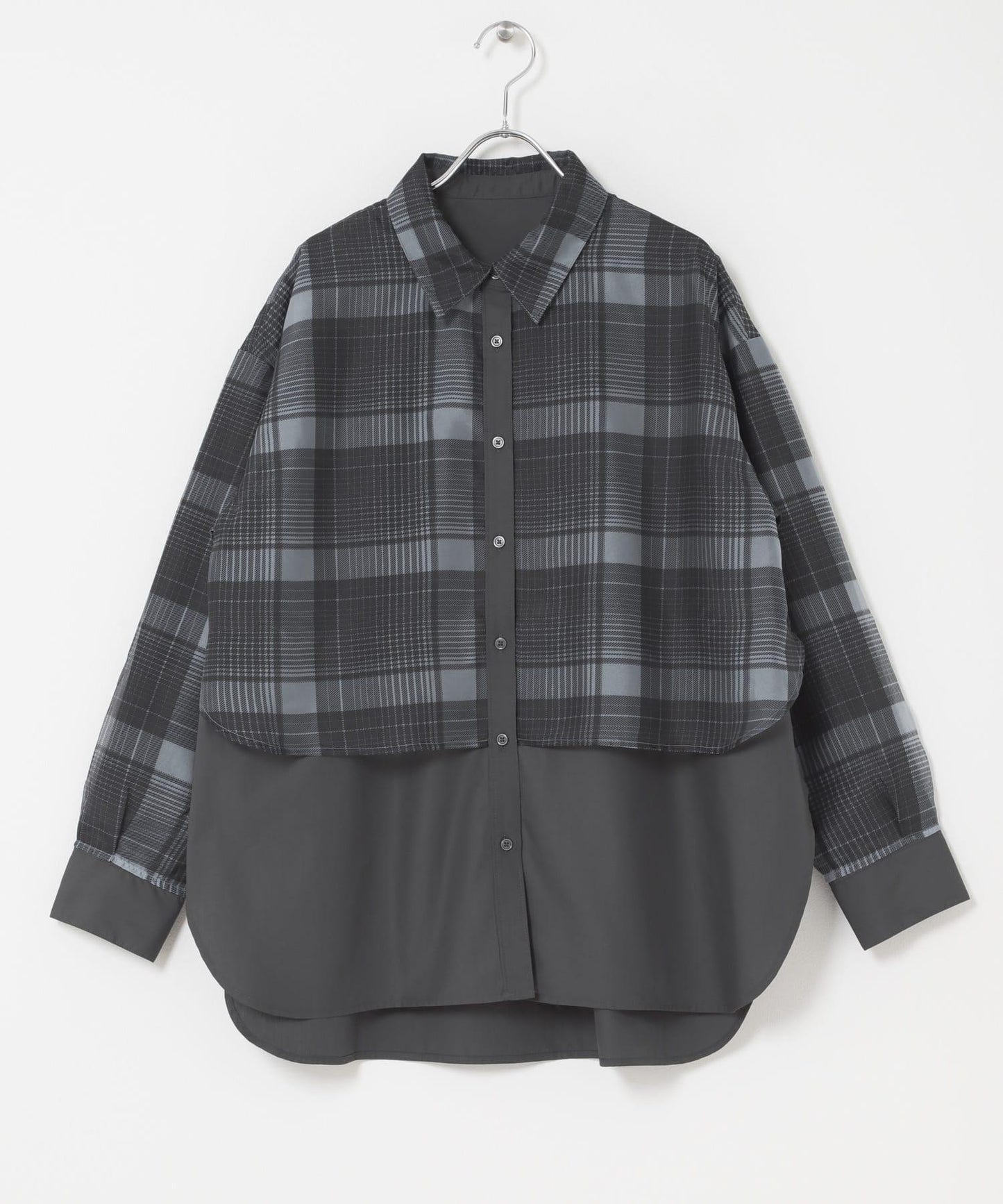 透感格紋疊穿設計襯衫