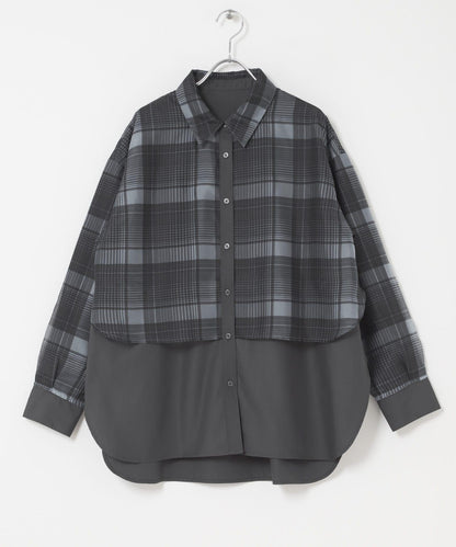 透感格紋疊穿設計襯衫