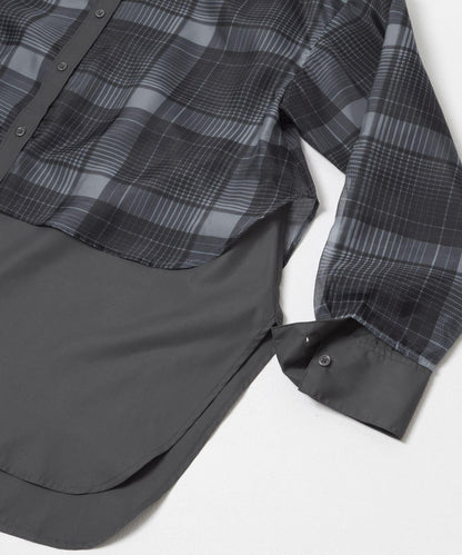 透感格紋疊穿設計襯衫