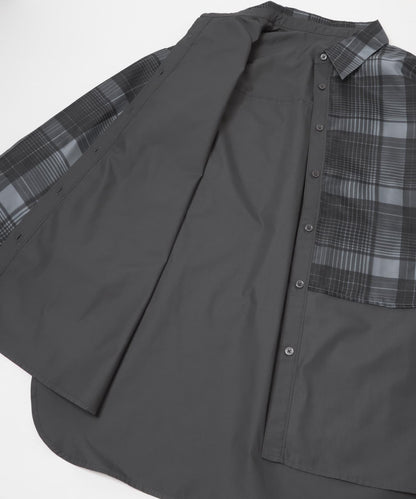 透感格紋疊穿設計襯衫