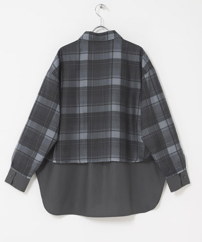 透感格紋疊穿設計襯衫