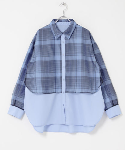 透感格紋疊穿設計襯衫