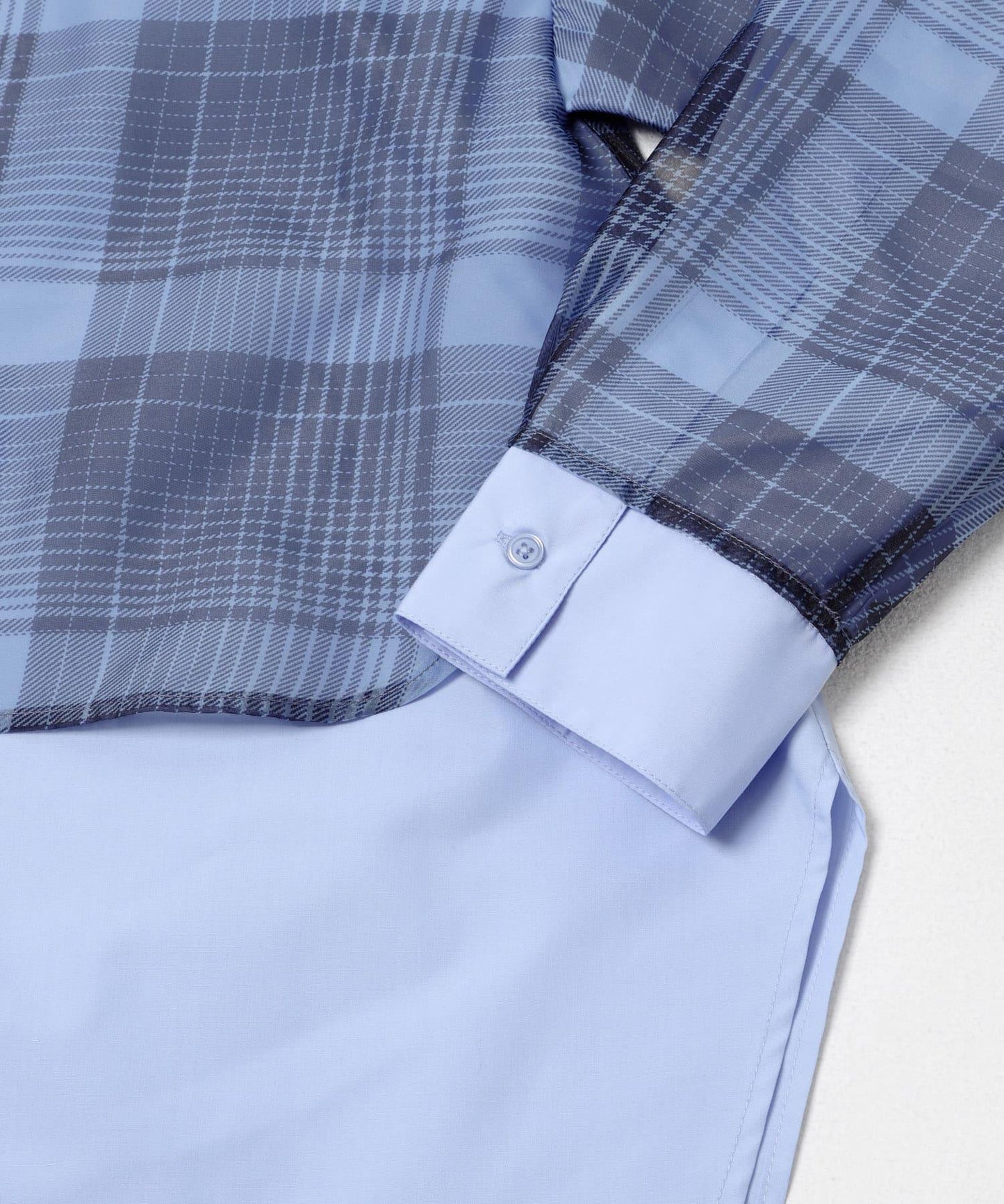 透感格紋疊穿設計襯衫