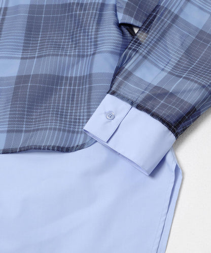 透感格紋疊穿設計襯衫