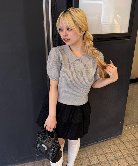 麻花紋短袖針織設計 POLO衫