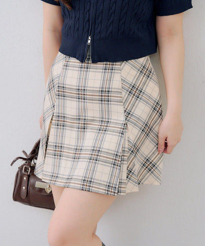 格紋百褶迷你半身裙